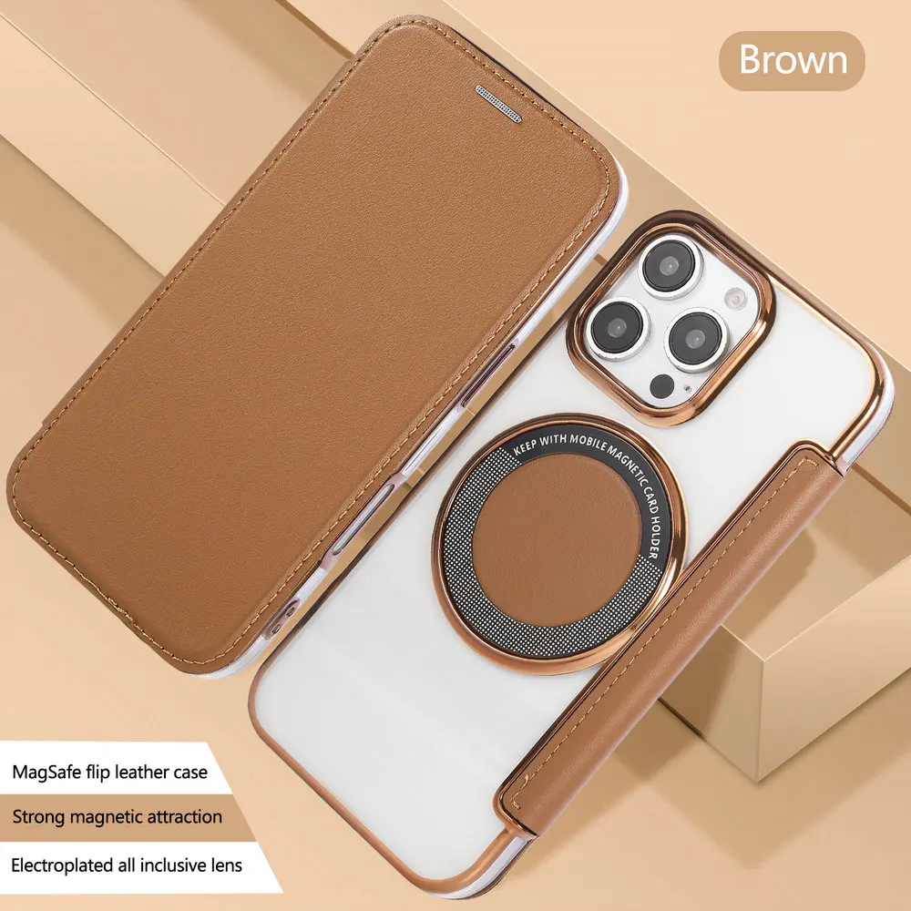 

Magsafe Case For iPhone 16E 5G Leather Card Flip Magnetic Cover For iPhone 16 15 14 13 12 Pro Max 16 Plus 15+ Luxury Funda