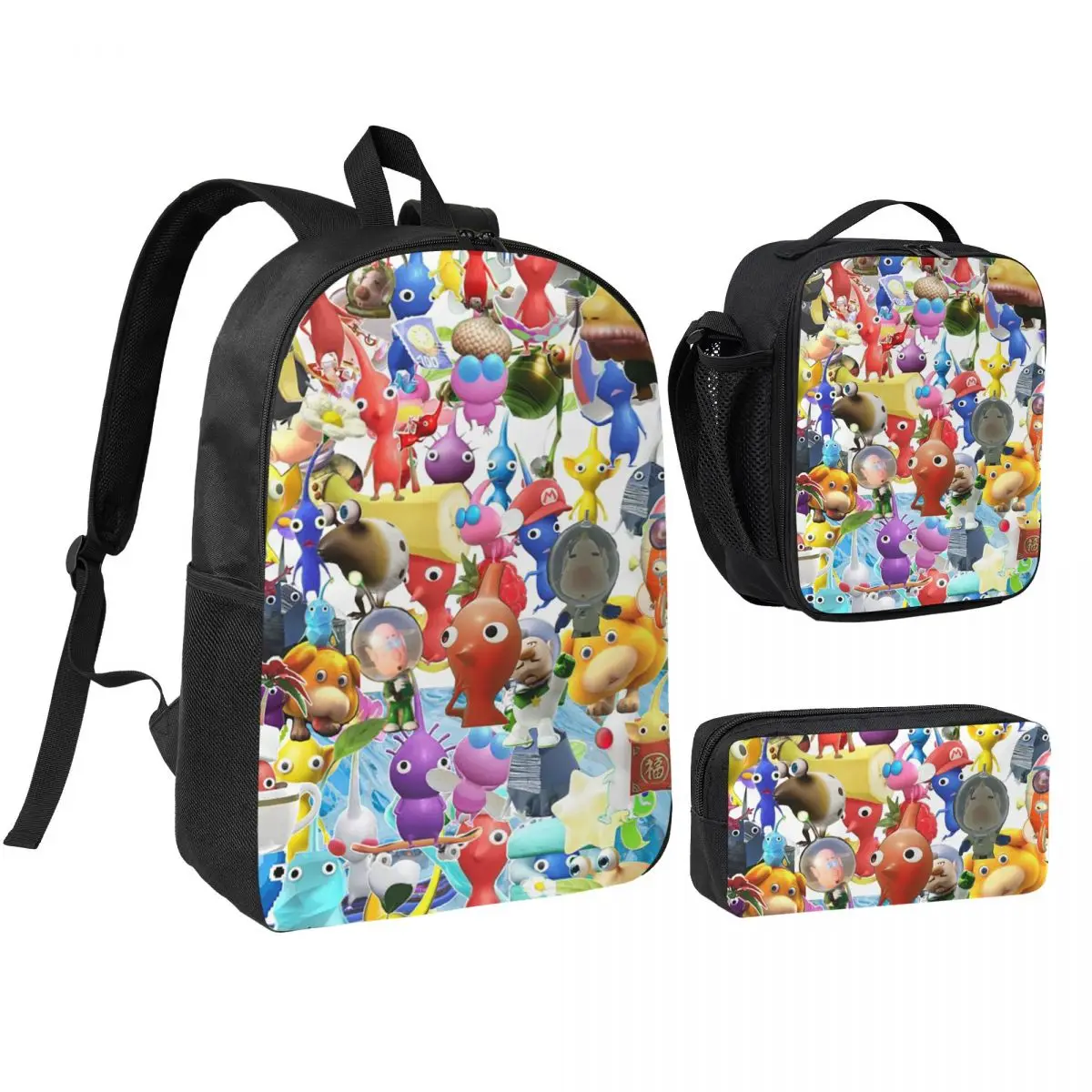 

Pikmin Characters Backpack Student Boys Girls BookBag School Bag Laptop Shoulder Bags 3ps Insulated Lunch Bag Pencil Case