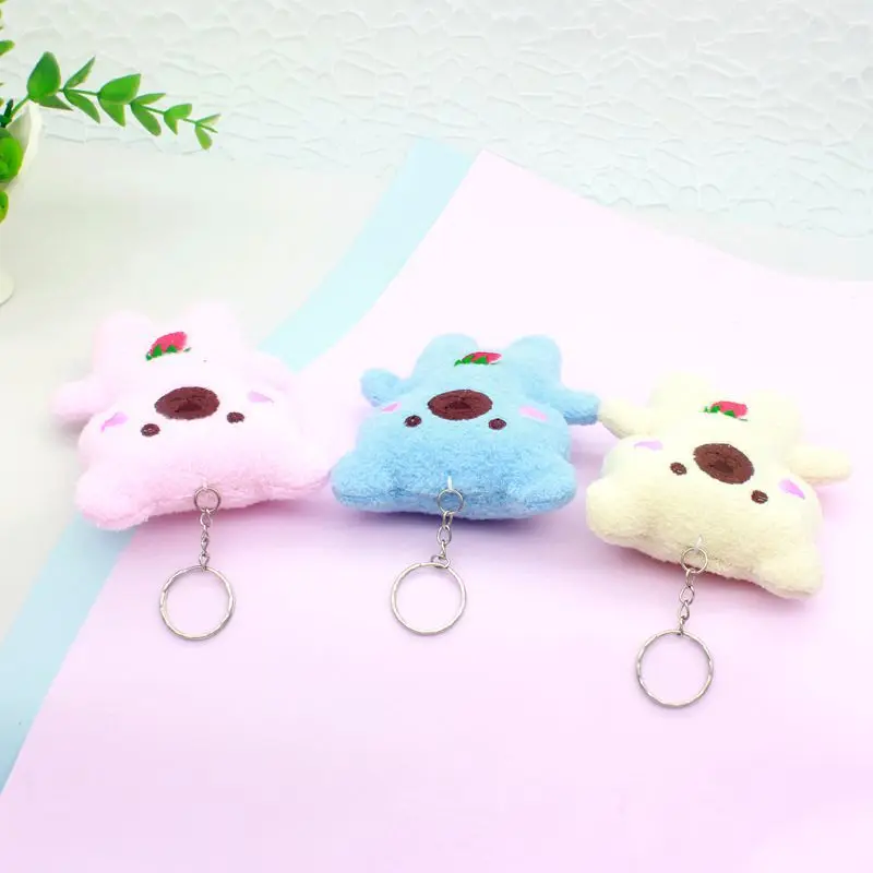 11cm Kawaii Cartoon Animal Strawberry Siamese Bear Teddy  Bear Plush Stuffed Doll Soft Pendant Key Chains for Schoolbag