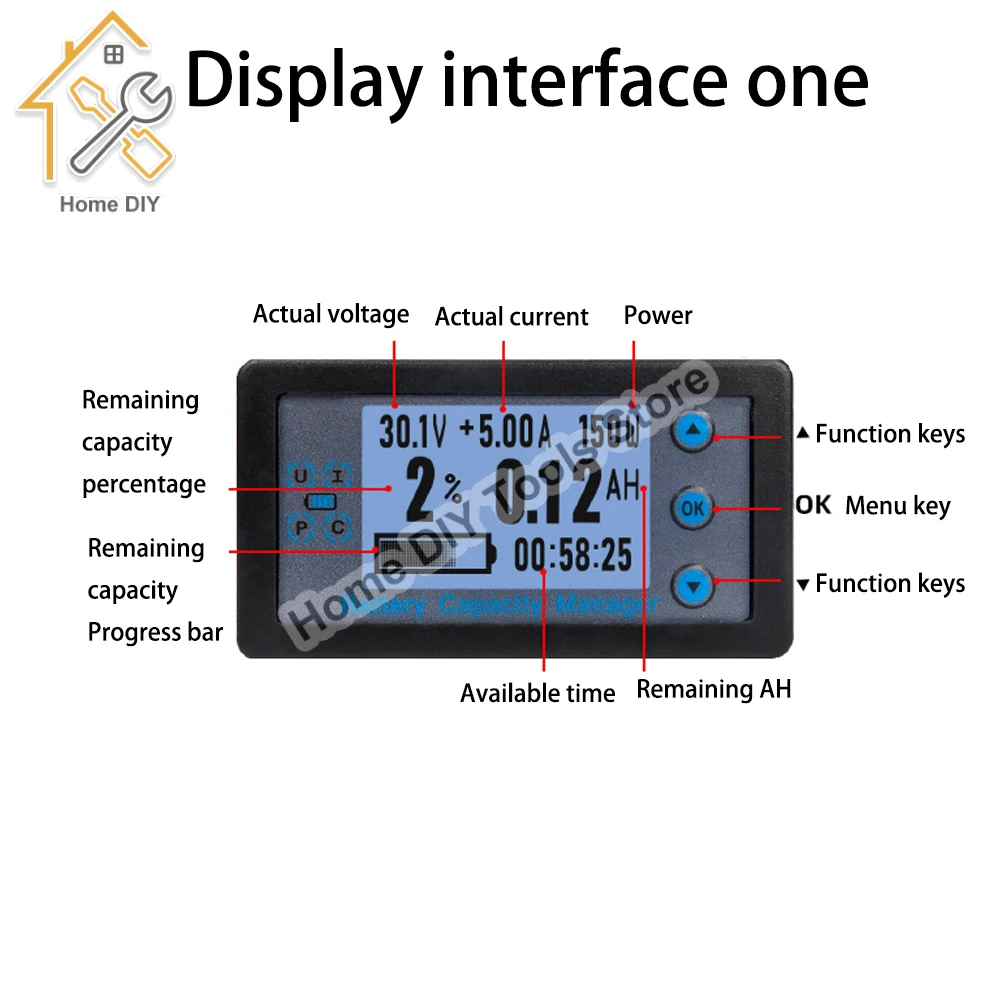 

VA9210 DC8-120V Digital Voltmeter Ammeter Battery Capacity Indicator Hall Coulomb Meter Tester Power Detector Energy Test Meter