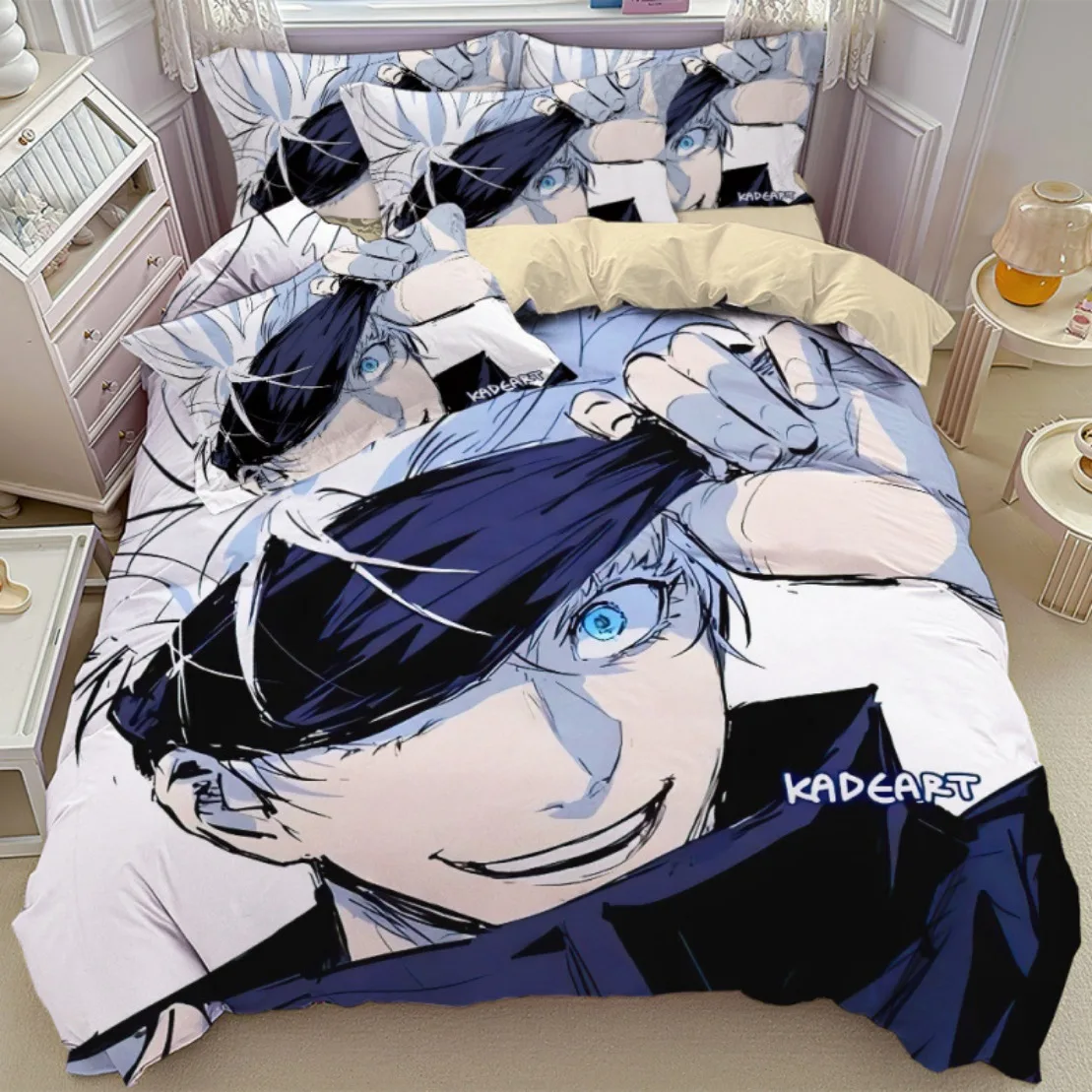 Hot Anime Jujutsu Kaisen Duvet Cover Sets,Japan Famous Gojo Satoru Bedding Set Pillowcase Decor For Kids Teenagers Holiday Gift