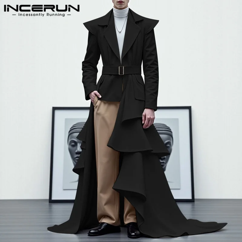 

INCERUN Men Irregular Blazer Streetwear Lapel Long Sleeve Ruffle Elegant Fashion Long Style Blazer 2025 Casual Men's Coats S-5XL