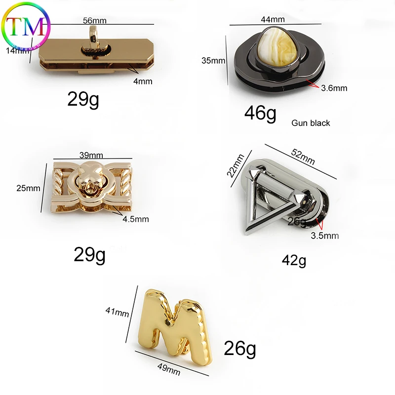 Triangle/Egg Shape 5-10Sets Metal Turn Buttons Lock Twist Lock For Bags Purse Shoulder Handbag Purse DIY Hardware Accessories