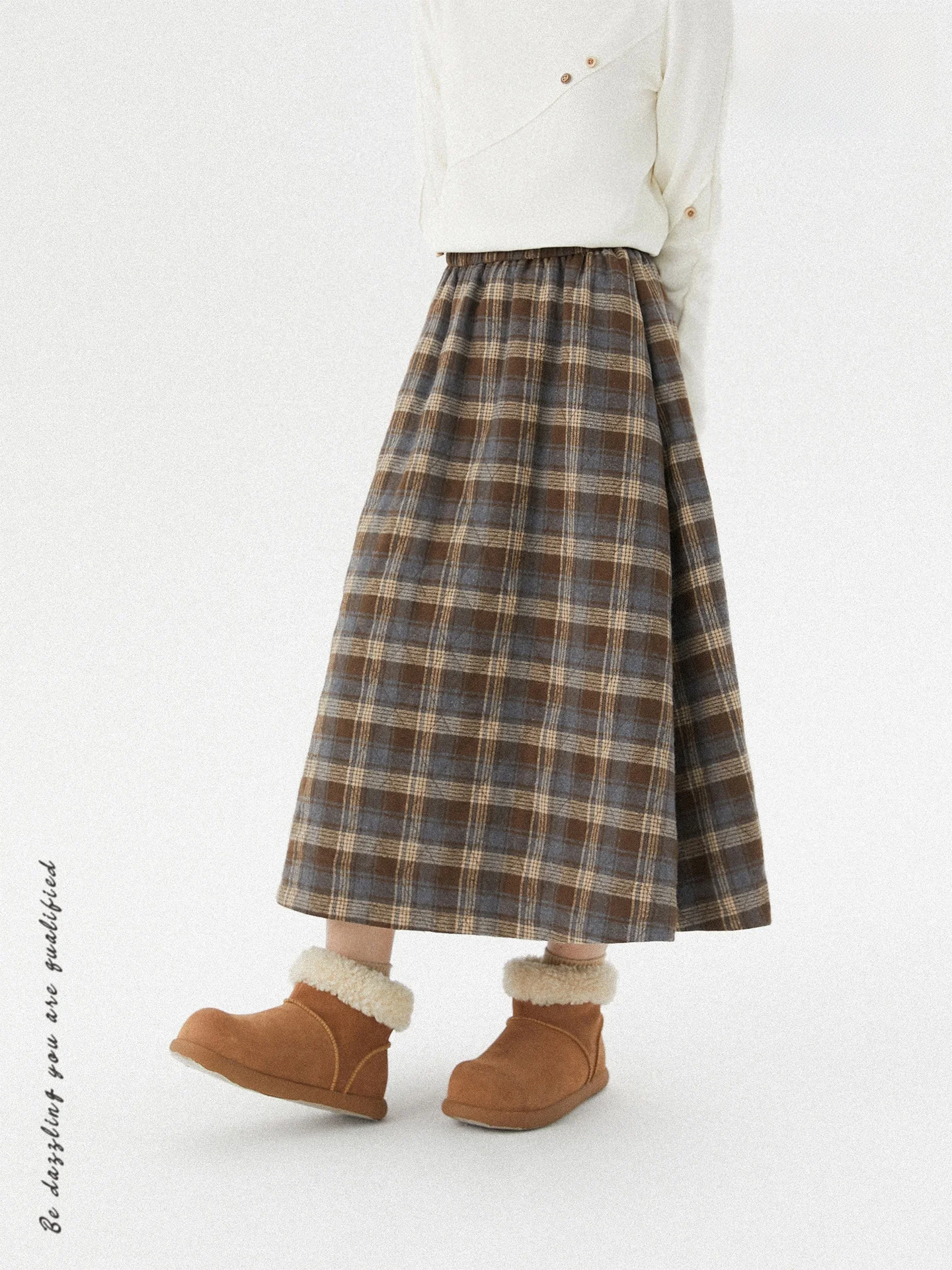 

Женская зимняя винтажная хлопковая юбка в клетку Nesoulum с эластичной талией, утепленная, средней длины, для повседневной носки