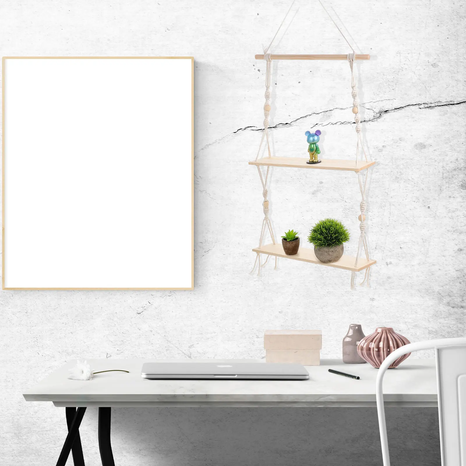 

1Pc Wall Mounted Hanging Flowerpot Rack Simple Structure Neat Knitting Design Space Saving Plant Pot Organizer