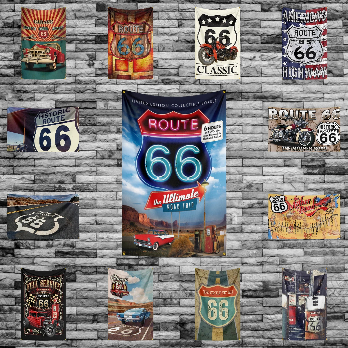 3x5 Ft Route 66 US Mother Highway Repair Retro Banner Flag Service Poster Wall Art Decor AD Vintage Man Garage Pub Club Bar