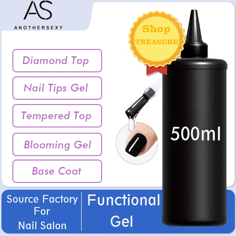 

AS 500ml High Quality Nail Art Soak Off UV/LED No Wipe Top Coat Gel Polish Base Coat Without Sticky Layer Tempered TopCoat