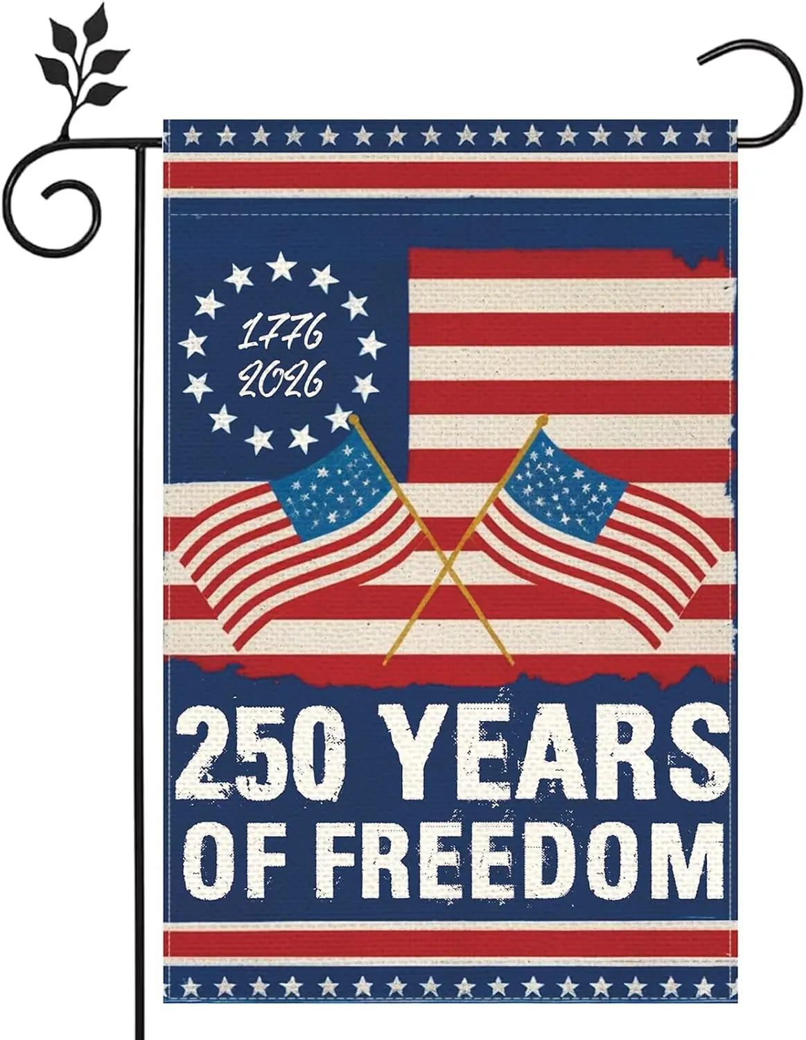 250 Anniversary USA Flag Patriotic 4th of July Garden Flag 12x18 Inch Double Sided Memorial Day Retro American Stars Flowers YYQ