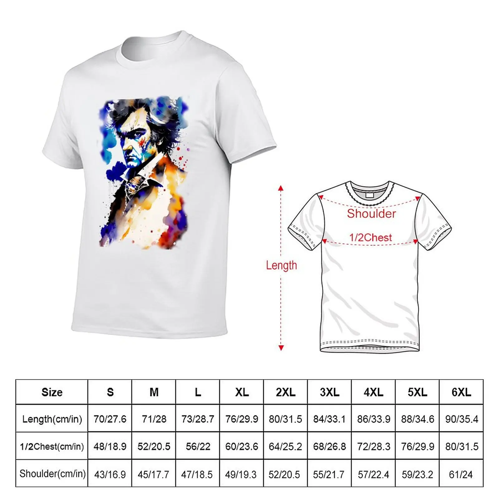 Ludwig van Beethoven portrait in watercolor T-Shirt Casual Minimalist Short Sleeve Top