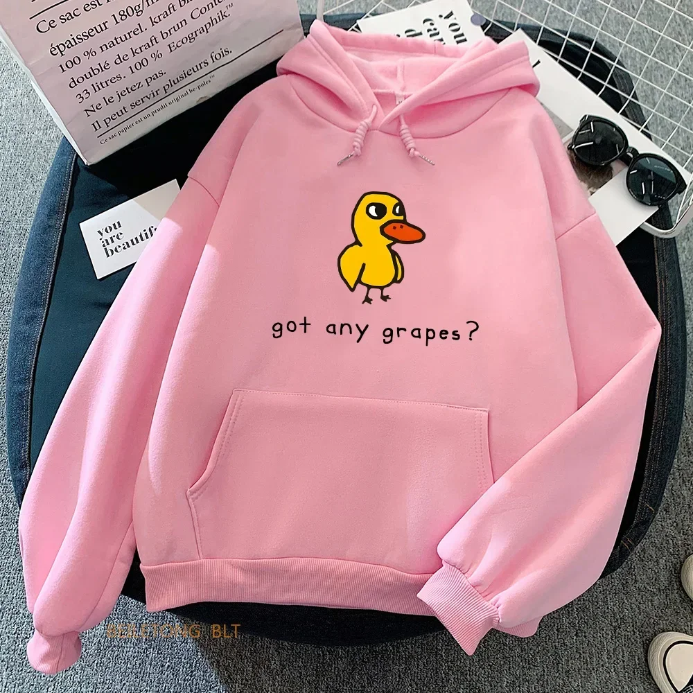 Kawaii Cartoon Duck Song Got Any Grapes Printed Hoodies Women's Winter Soft Comfortable Hooded Sweatshirt Streetwear