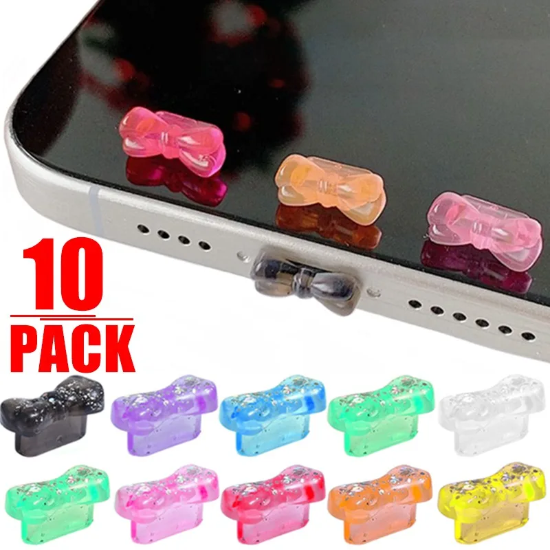 10-1Pcs Type-C Dust Plugs Creative Bow Phones Earphone Dustplugs for Samsung Xiaomi Huawei Charger Port Mini Bow Dust Plugs