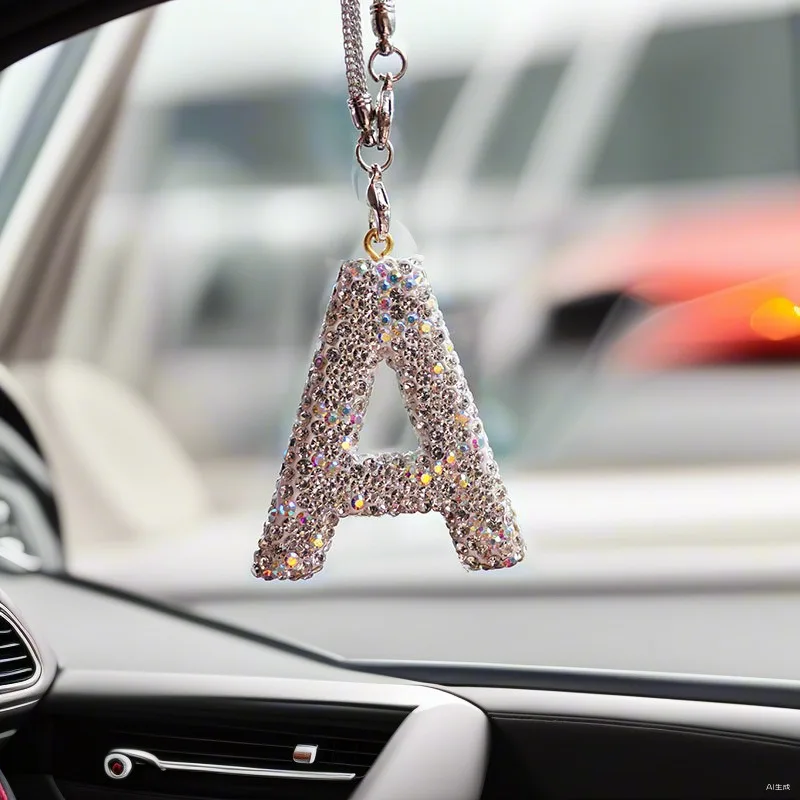 

Bling Car Decoration Alphabet Letter A-O Ornaments for Car Rear View Mirror Charm Cute Lucky Hanging Pendant Car Accessory Coche