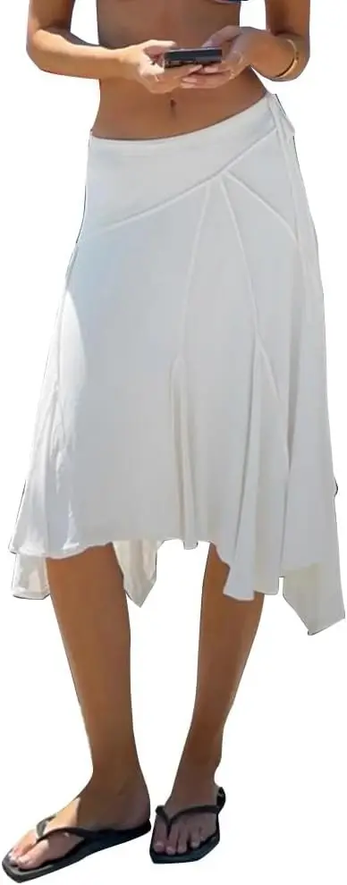 

Женская асимметричная юбка миди с высокой талией, оборками и пэчворком, для пляжного отдыха, струящаяся, свободного кроя