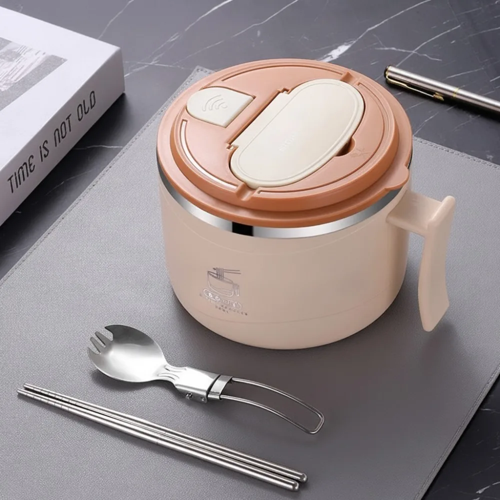 1300ML Ramen Bowl 304 Stainless Steel Portable Design Stainless Steel Bowl Includes Folding Cutlery Large Capacity Noodle Bowl