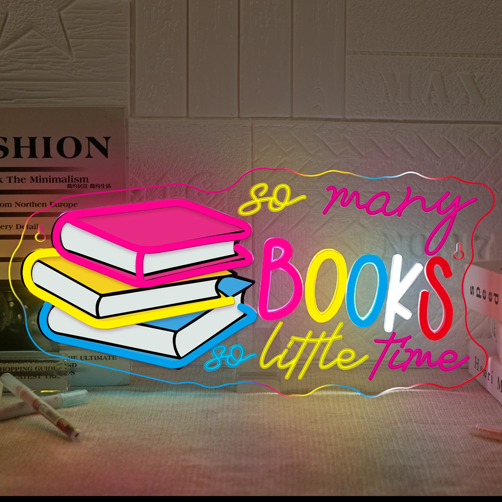 الكثير من الكتب لزوايا قليلاً من النيون للقراءة للأطفال، قارئ لتزيين الحائط لمكتبة الفصول الدراسية، هدية للنادي للمراهقين #1