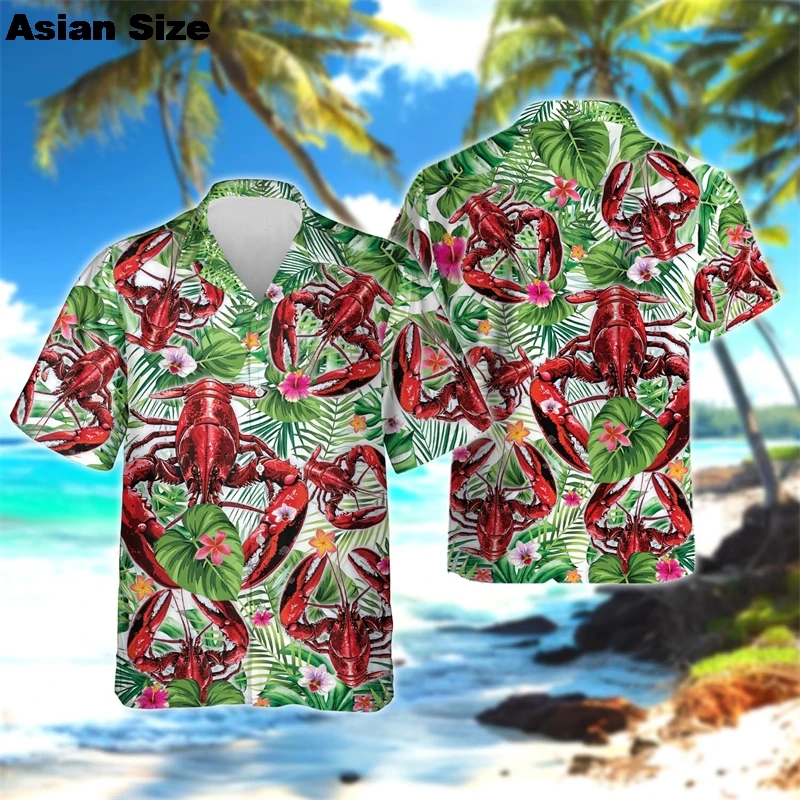 

Fashion Fish Graphic Beach Shirt Casual Saefood Short Sleeve Tuna Crab Lobster Lapel Blouse Hip Hop Vacation Male Shirts For Men