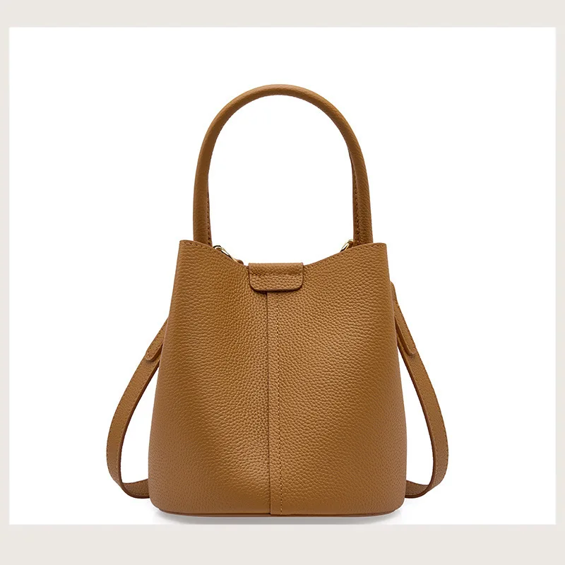 New Top Layer Cowhide Bucket Bag Women Premium Leather Crossbody Tote Fashionable Genuine Handbag Multi-Color Options