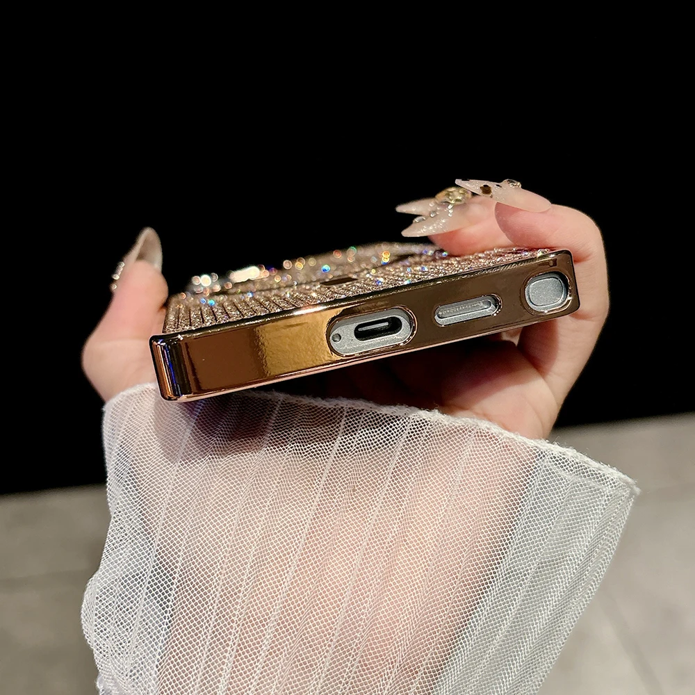 YPM5LuxursShiny Glitter Rheinstone plateado TPU funda de teléfono magnética para Samsung Galaxy S24 S23 S25 Ultra Back cubierta dura anticaída