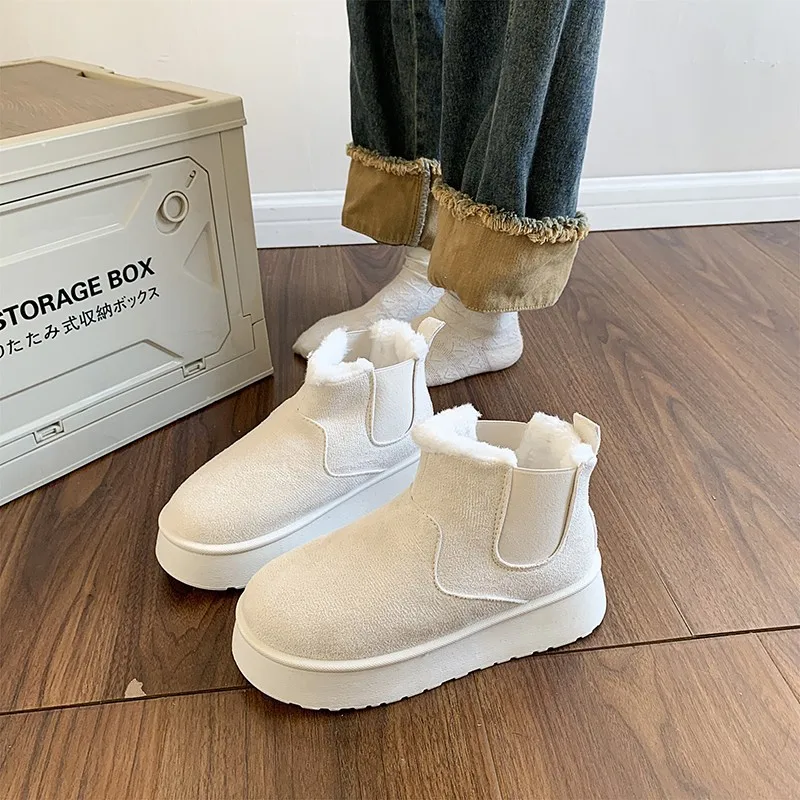 

Plus Size Thick Bottom Snow Boots Women Winter Cotton Shoes Trendy Korean Style Thickened Student Slip-On Short Cotton Boots