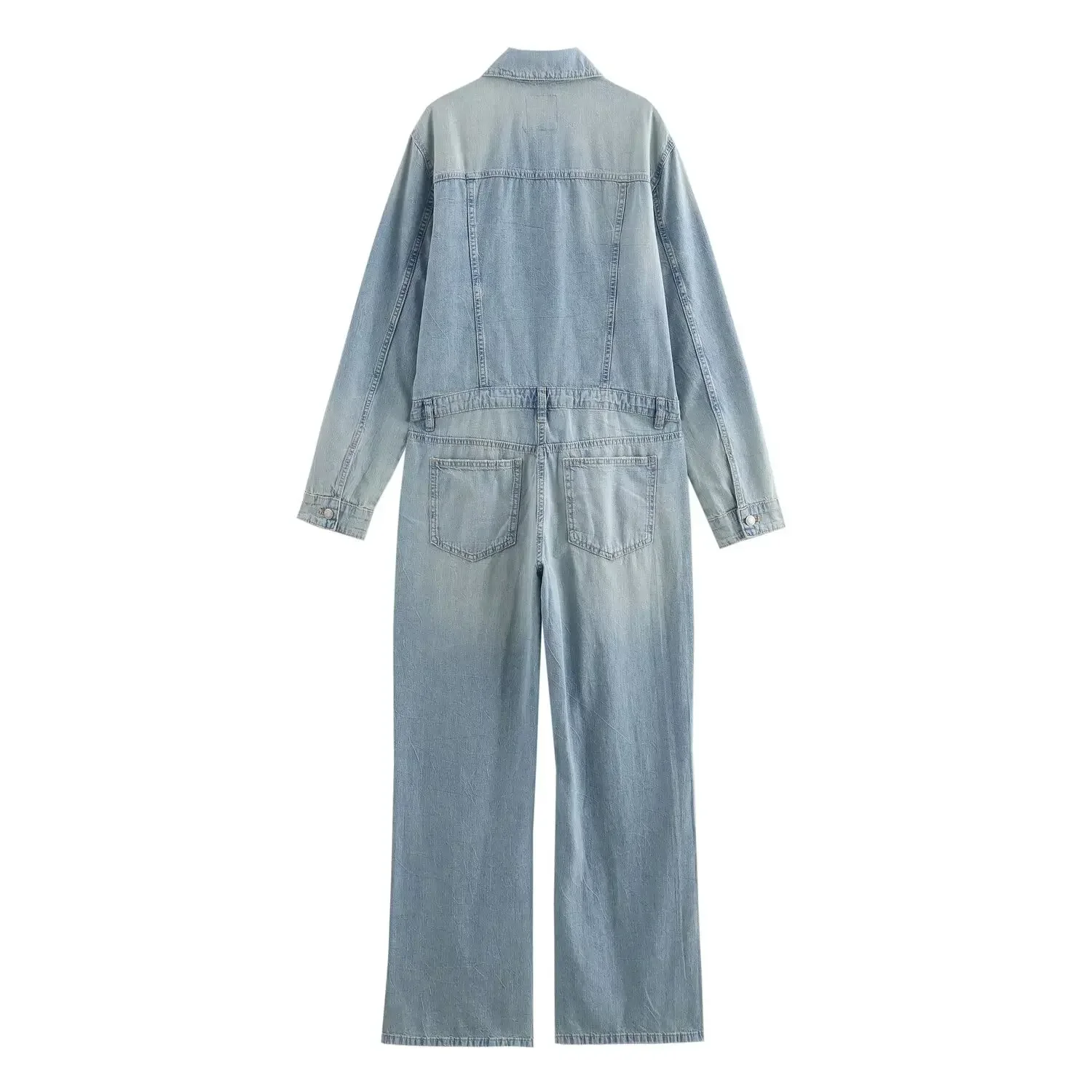 Dames 2024 Nieuwe Mode Chic Casual Joker Straight Denim Jumpsuit Retro Lange Mouwen Dames Jumpsuit Mujer