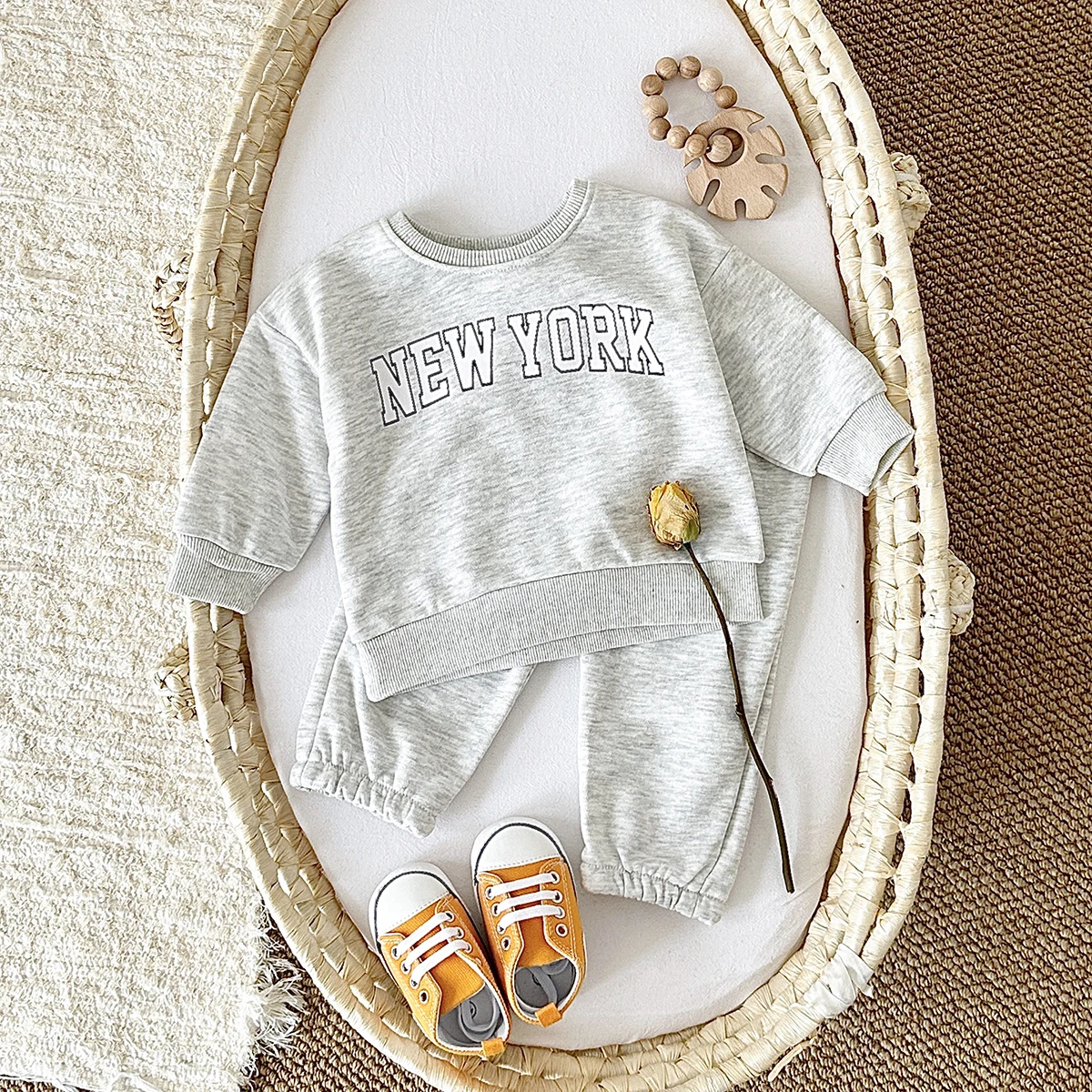 2024 Baby Sets 0-3Y Newborn Infant Baby Boy Clothes New York Letter Long Sleeve Pullover Top+Pants Autumn Baby Girl Clothing