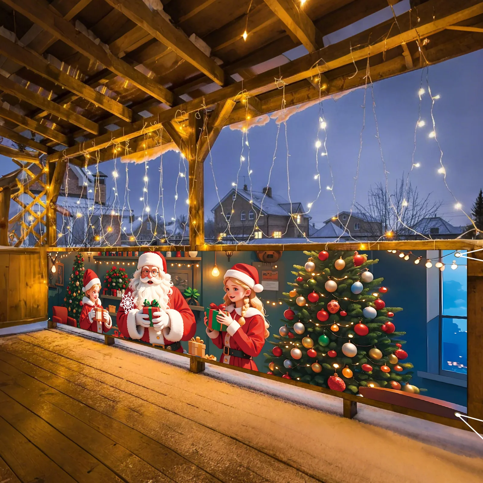 Christmas Eve Patio Decoration Banner Father Christmas Giveaway Background Garden Outdoor Festive Party Decoration