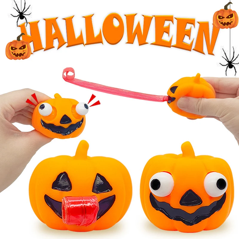 

Halloween Children's Toys Squeeze Convex Eye Pumpkin Finger Decompression Toys Spit Tongue Pumpkin Ornaments Children's Gifts