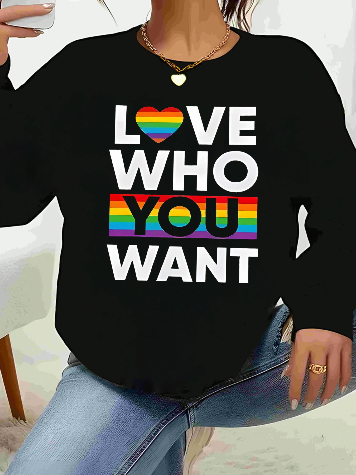 

Радужная футболка с длинными рукавами и принтом Love Who You Want, повседневная одежда унисекс на день гордости