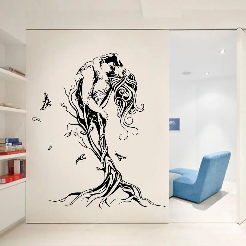 Vinyl Fashion Wall Stickers Abstract Love Couple Tree Decals Home Bedroom Living Room Decoration Stickers High Quality Mural W12