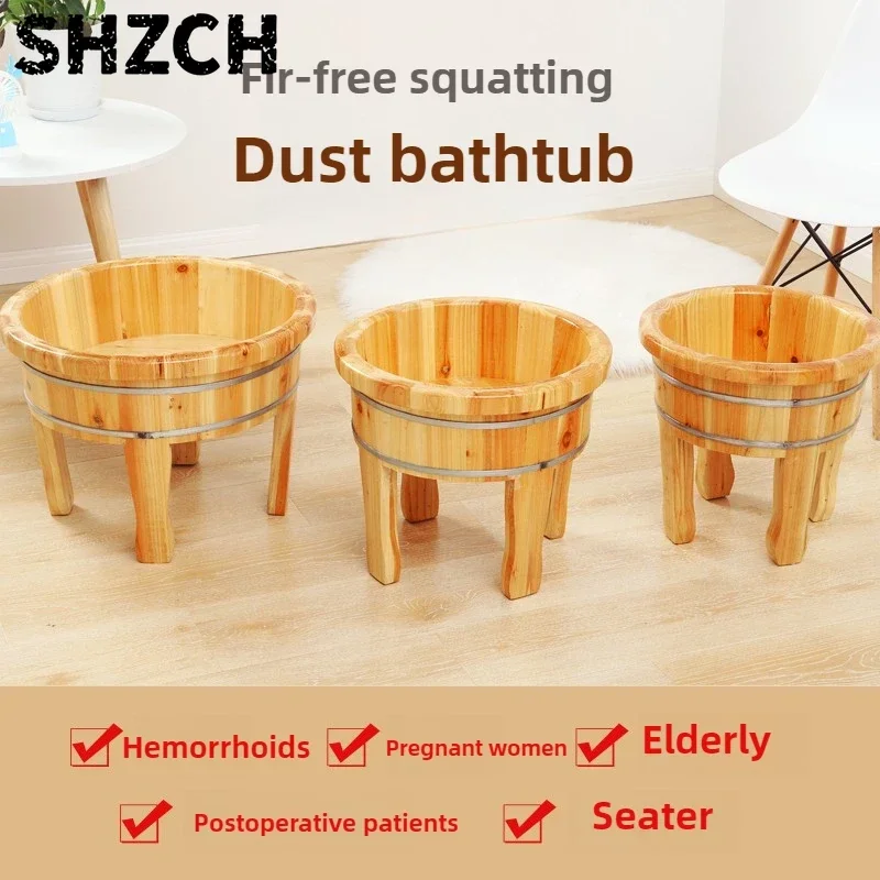 High-Leg Wooden Foot Bath Tub for Elderly & Pregnancy Portable Herbal Spa Bathtub No Squat Design Bathroom Foot Accessories