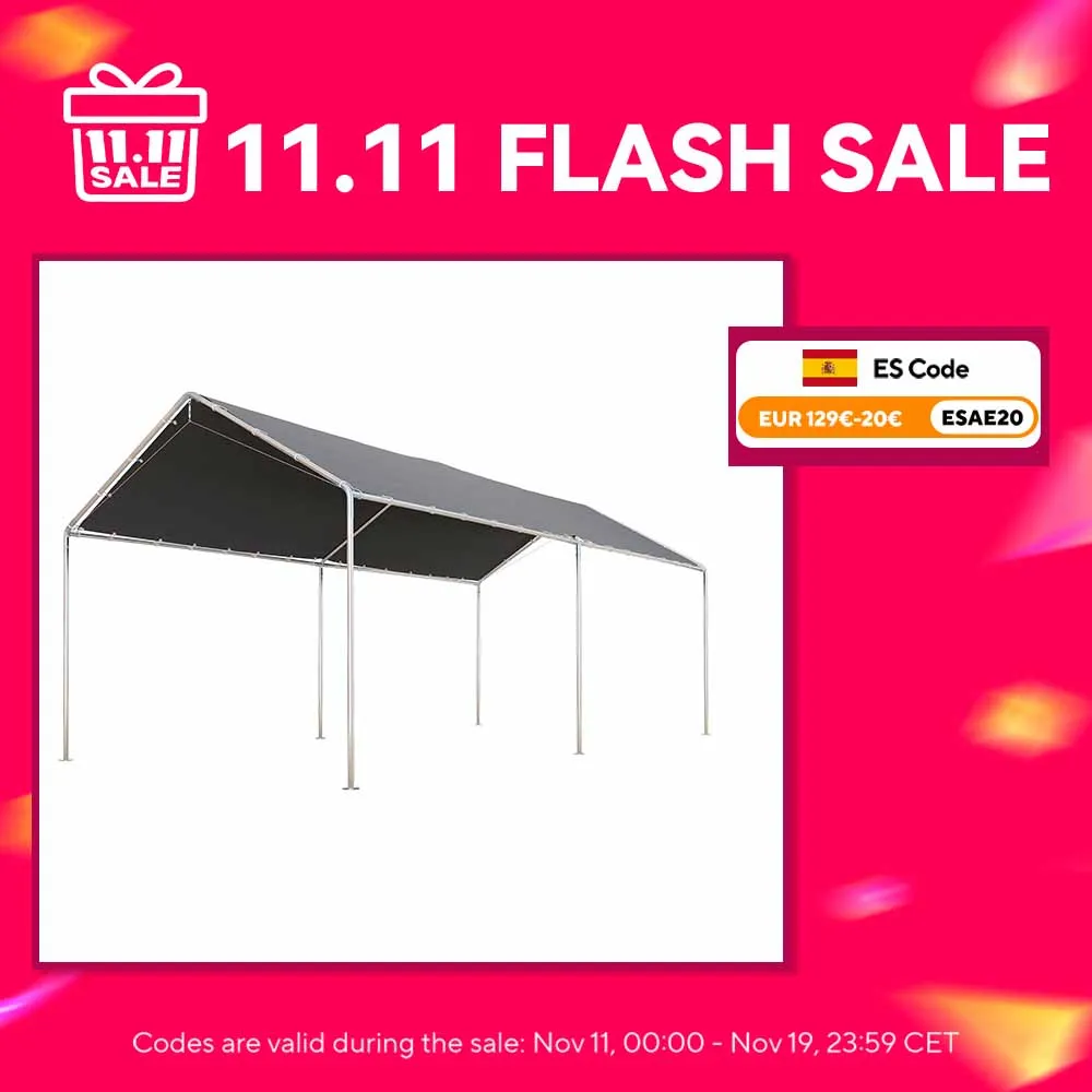 Outsunny Cochera Exterior 3x6m con Toldo de Tela PE y Marco de Acero Galvanizado