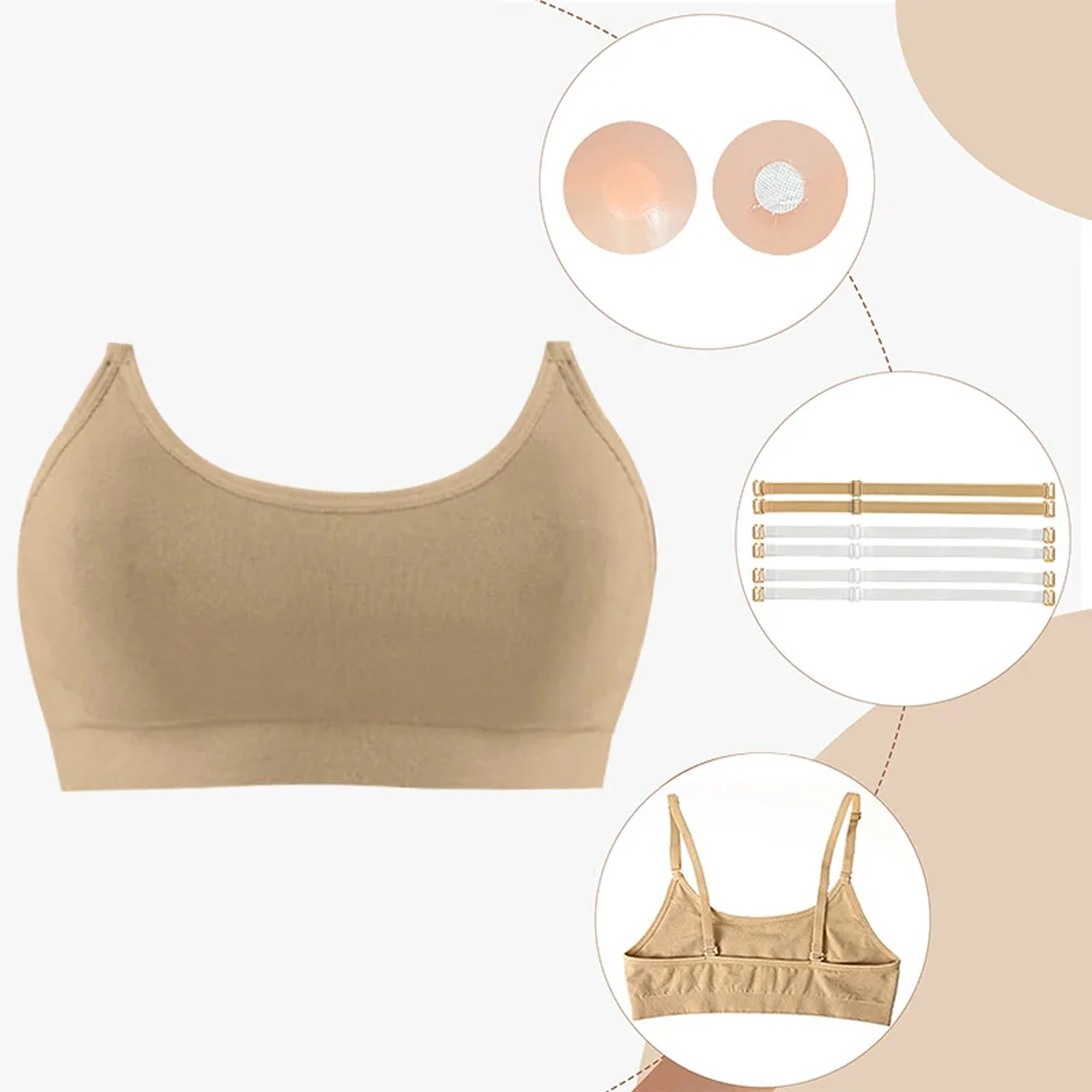 Soutien-gorge Bandeau sans couture pour danse de Ballet pour filles, 2 paires de bretelles transparentes et coussinets de poitrine, soutien-gorge de danse