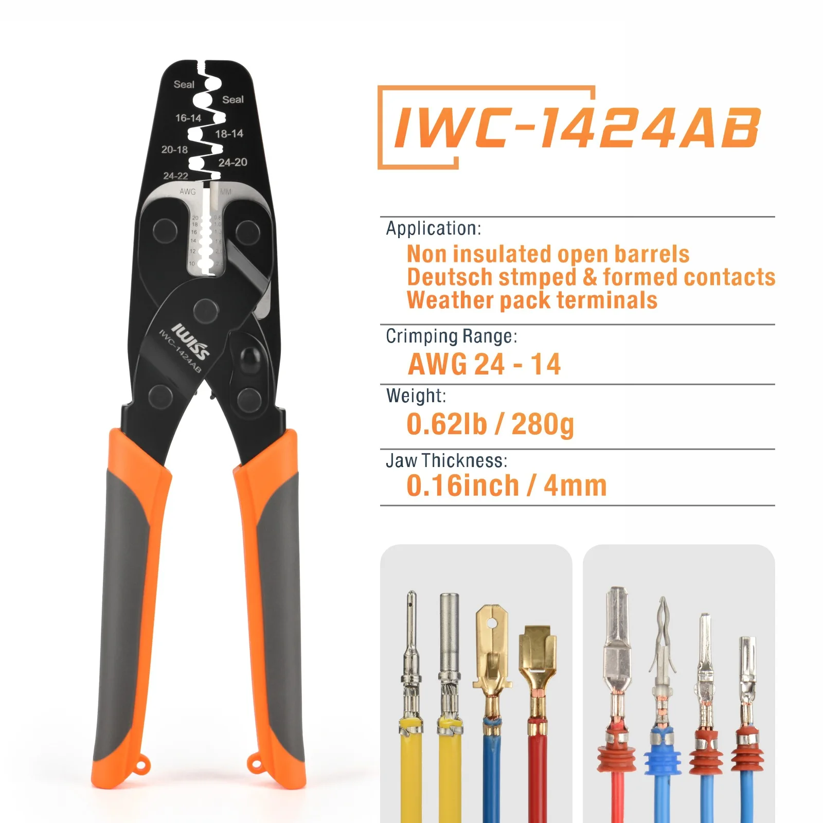 Imagem -02 - Iwiss Iwc1424ab Terminais de Friso Alicate Automotivo Conectores à Prova Dautomotive Água Braçadeira Fio Corte Descascamento Ferramentas Multifuncionais