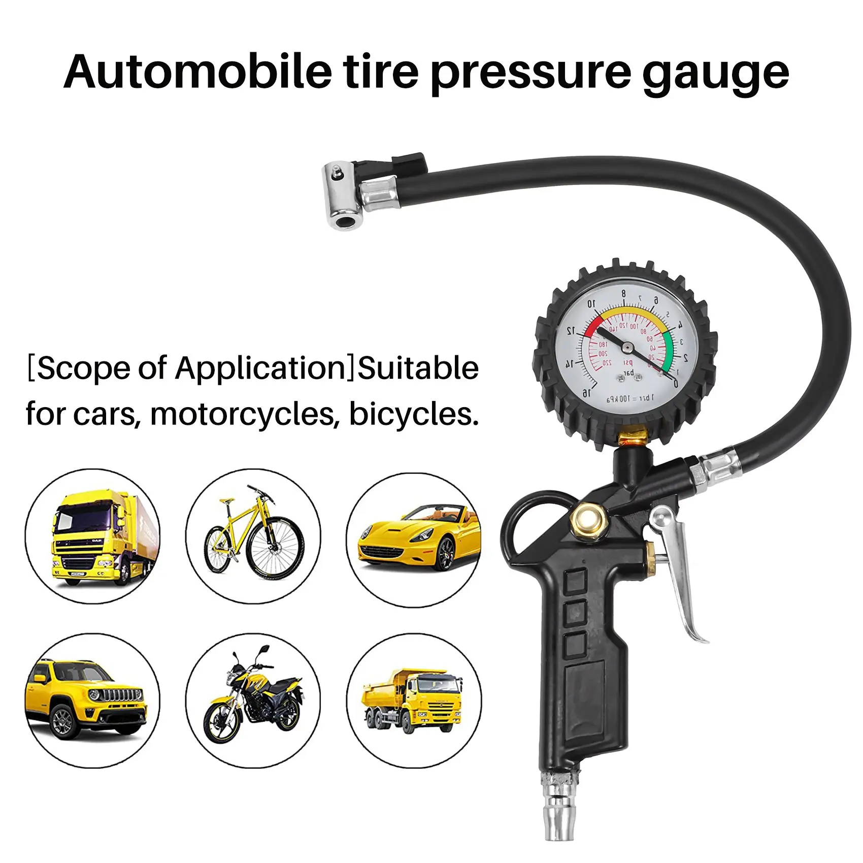 

H5-автомобильный манометр для шин 220 фунтов на квадратный дюйм, накачка шин с манометром, воздушный компрессор для автомобилей, мотоциклов, велосипедов