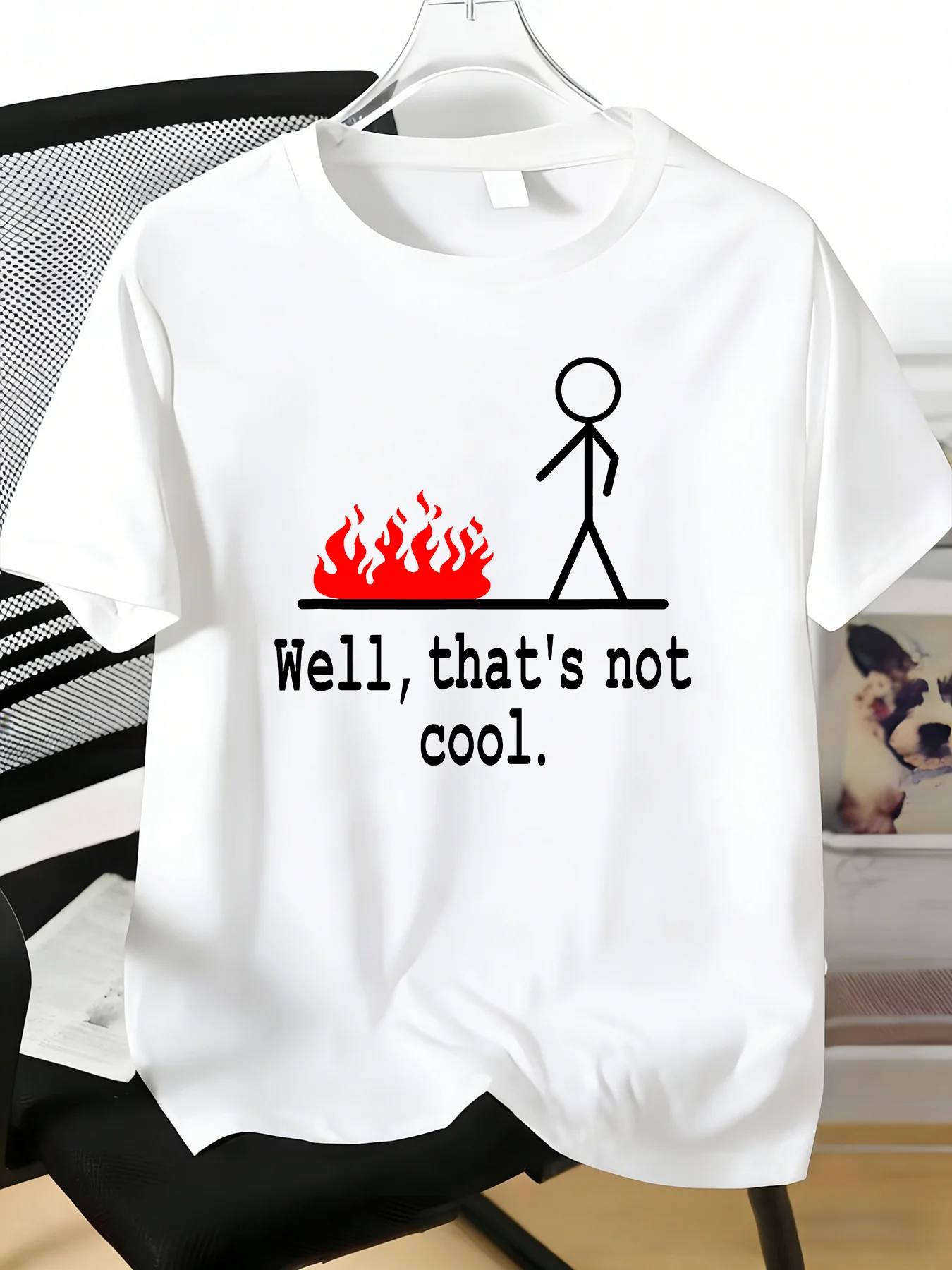 Humor Stick Figure Flame Well Thats Not Cool Graphic Mens Cotton Crew Neck Short Sleeve Tee Casual Daily Top For Adult Male Guys