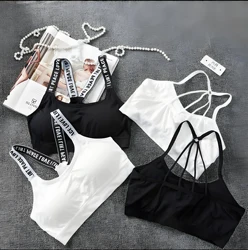 Sports underwear Women Yoga Fitness Seamless Crop Top Wide Letter Straps Comfortable Workout Activewear