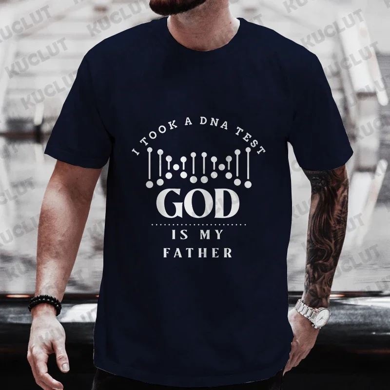 Camiseta cristã religiosa para homens, teste de DNA e Deus é meu pai, camisetas masculinas estampadas, cruz cristã, roupas de jesus