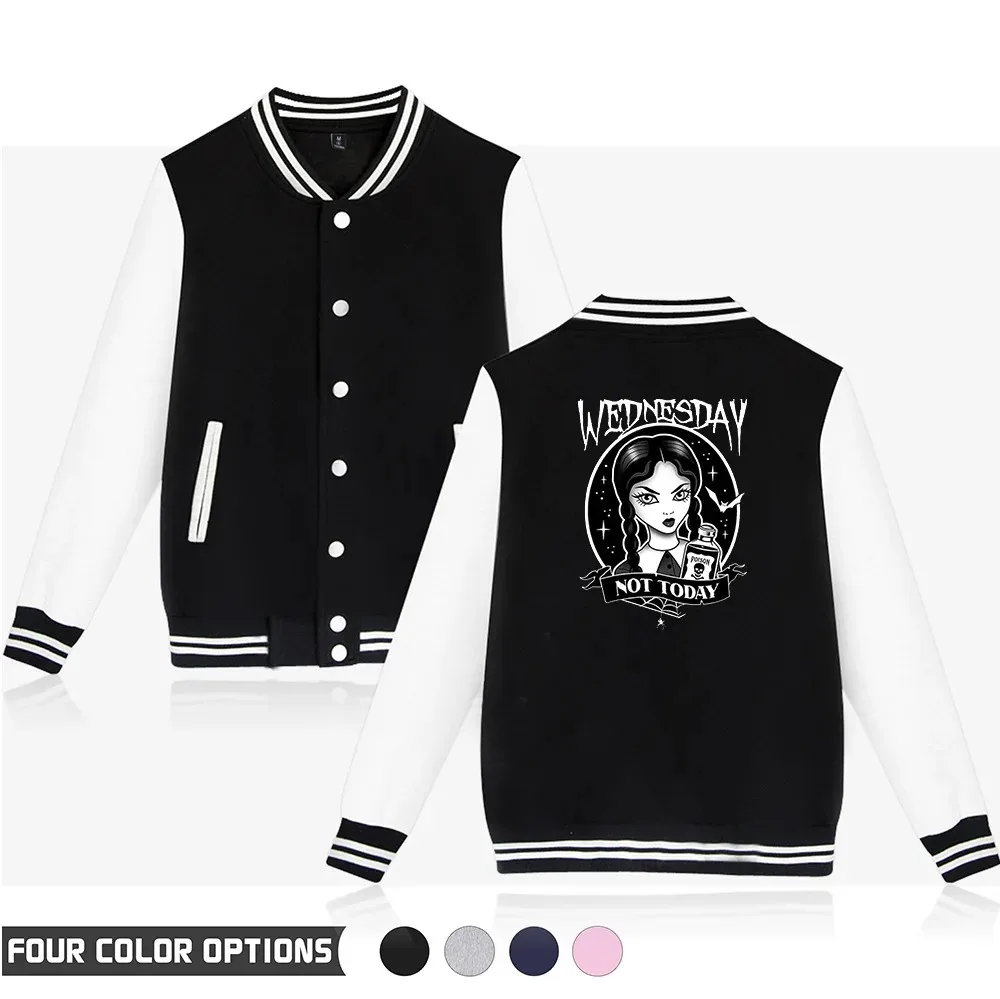 Wednesday Addams V-neck Baseball Jacket Famale/male Jenna Ortega Winter Harajuku Streetwear Outerwear Coat