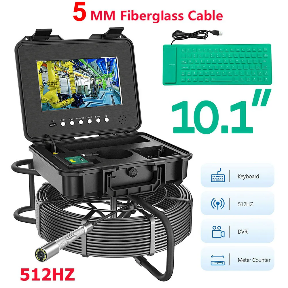 

Pipe Sewer Drain Inspection Camera 10.1" IPS Meter Counter DVR 512hz Locator AHD 1080P Recording 5X Image Enlarge Borescope