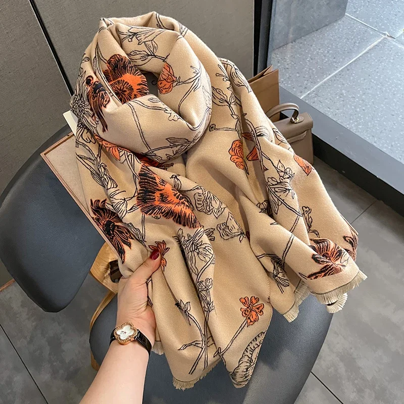 Winter Warm Cashmere Scarf for Women Luxury Pashmina Blanket Thick Shawl Wrap Neckerchief Fashion Bufanda Echarpe Poncho 2024