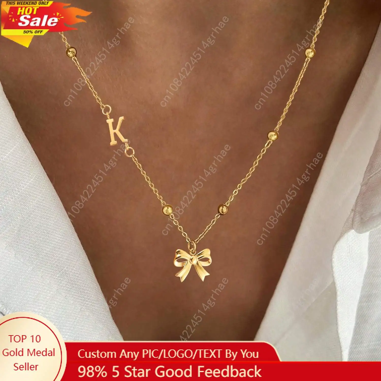 

Dainty Gold Color Bowknot Letter Pendant Necklaces for Women Stainless Steel Initials Necklace For Women Mom Valentines Gifts