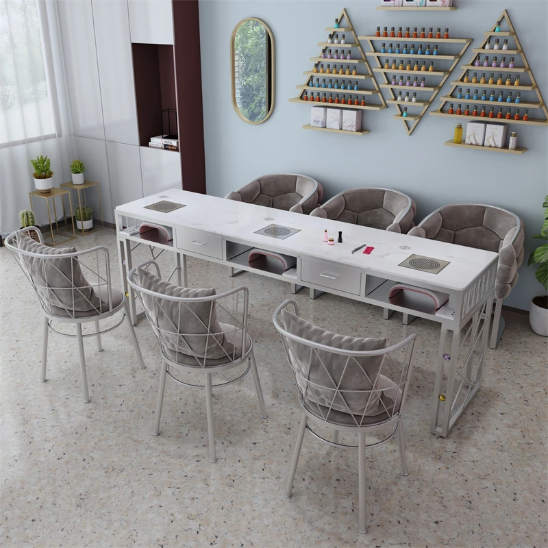 

Современные простые столы для ногтей, кремовый стиль, пылесос для хранения, мраморные столы для ногтей, туалетные столы для приема, мебель Mesa FYMT
