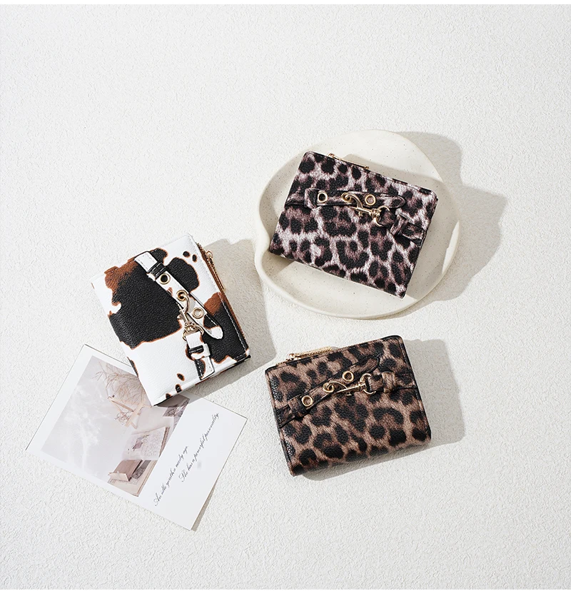 Baellerry Women's Leopard Short Wallets Pu Leather Wallets Vintage Female Coin Purse Large Capacity Hand Bag Card Holder