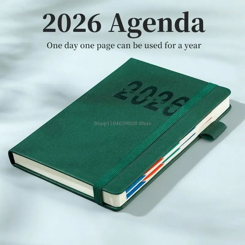 2026 Daily Planner 360 Pages Elastic Strap Closure Hardcover Academic Planner for Business Meeting Notes Daily Planning