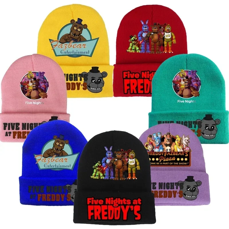 FNAF Knitted Cap Cartoon Five Nights At Freddys Anime Headgear Autumn Winter Woole Hats Student Bonnet Boys Girls Birthday Gift