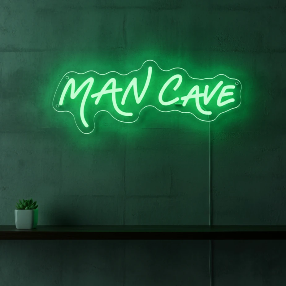 Man Cave LED Neon Sign White USB-Powered Wall Decor for Bedroom Game Room Beauty Bar Easy-Hang Pre-Drilled Holes Adhesive Hooks