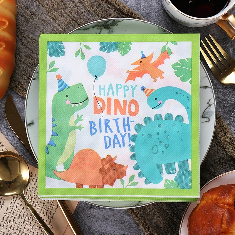 20pcs/Pac Dinosaur Printing Paper Napkins Cartoon Birthday Party Colorful Personalized Dress Up with Paper Handmade Paper Towels