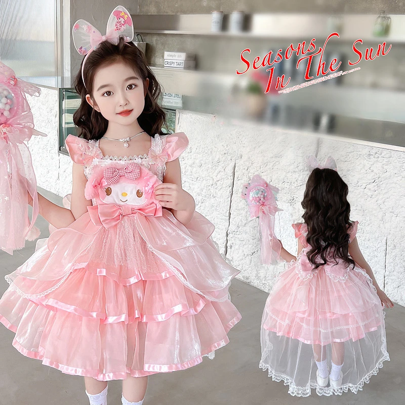 Miniso My Melody Children Camisole Dress Cartoon Anime Lolita Princess Dresses Spring and Summer Party Sweet Girl Birthday Gift