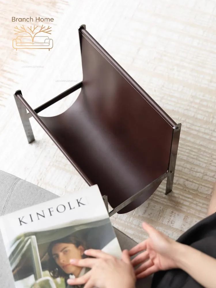 Modern Light luxury Simplicity Creativity Metal Leather Magazine Storage Rack Living Room Study Decoration Books Storage Rack