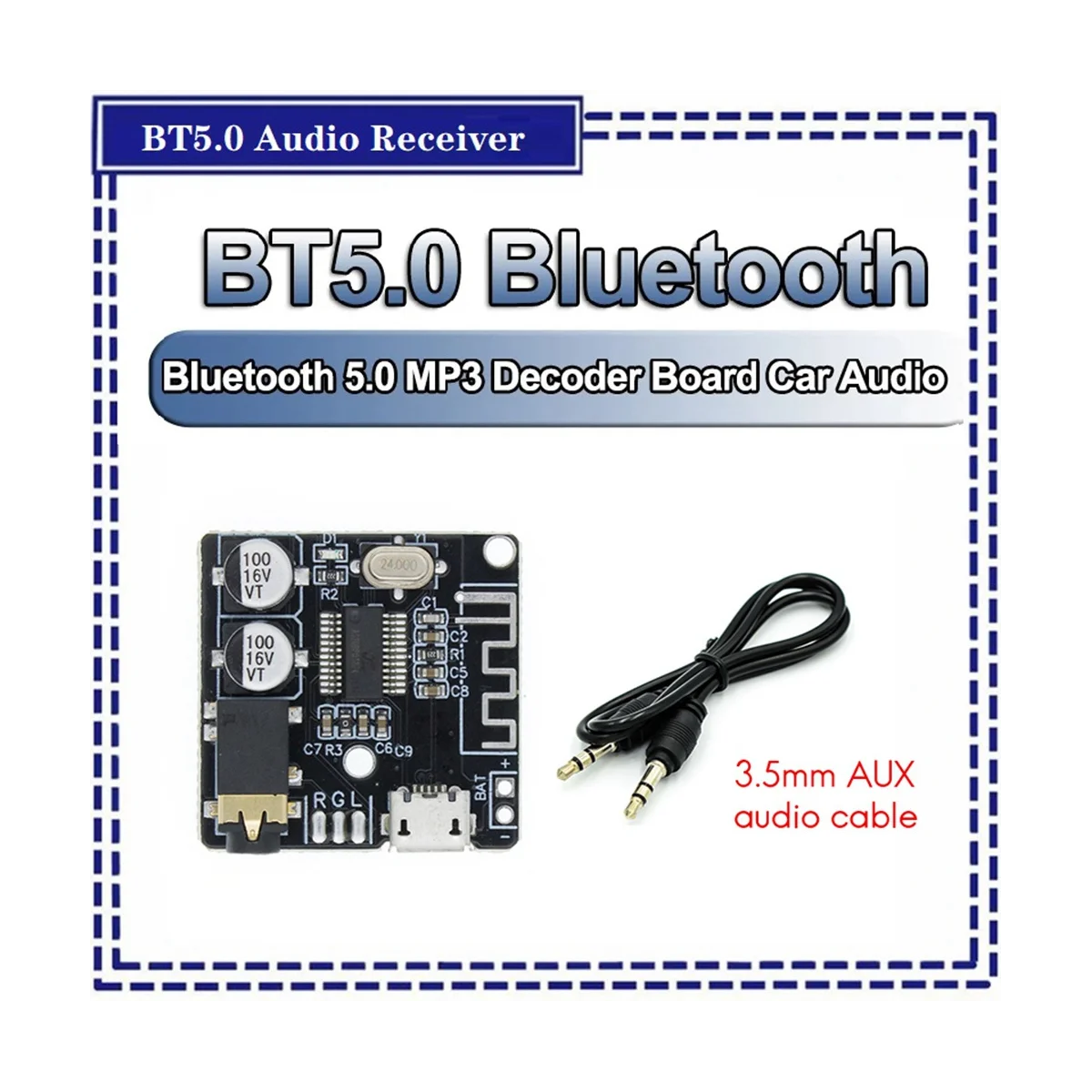 Bt5.0 Audio-Ontvanger + Aux Audio Kabel Kit Mp3 Bluetooth Decoder Verliesvrije Auto Luidspreker Audio Versterker Board Module